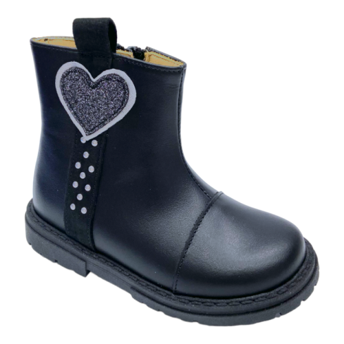 Stivaletto in vitello nero con cuore glitter per bambina - Rossano