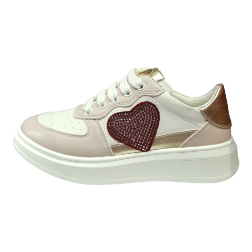 Sneakers bianco e rosa con cuore Asso sinistra
