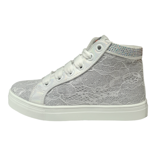 Sneakers alta bianca in pizzo - Asso sinistra