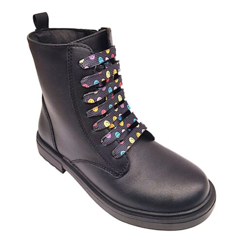 Anfibio Eclair in similpelle nero per bambina con smile, lacci multicolor e cerniera lampo - Geox