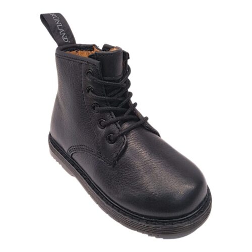 Anfibio baby unisex primi passi in pelle nero con lacci e cerniera lampo laterale – Grünland