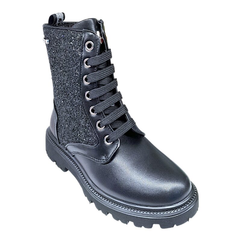 Anfibio glitter bambina nero con lacci elastici e lampo – Asso 1 Anfibio glitter bambina nero con lacci e lampo – Asso