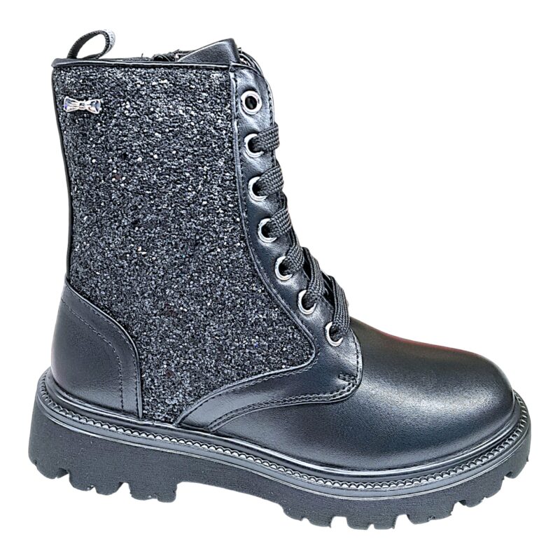 Anfibio glitter bambina nero con lacci elastici e lampo – Asso 3 Anfibio glitter bambina nero con lacci e lampo – Asso