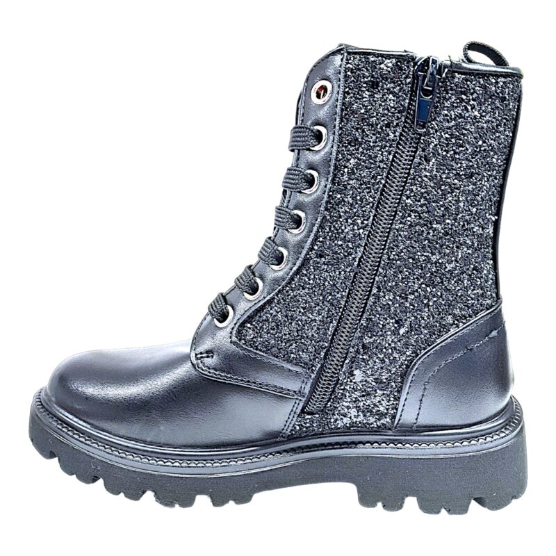 Anfibio glitter bambina nero con lacci elastici e lampo – Asso 2 Anfibio glitter bambina nero con lacci e lampo – Asso