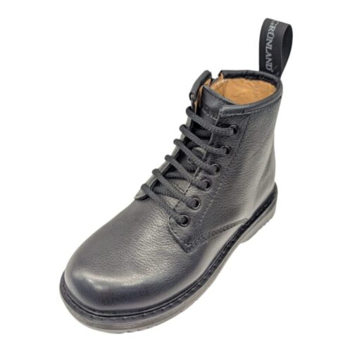 Anfibio nero unisex in pelle con lacci e cerniera lampo laterale – Grünland