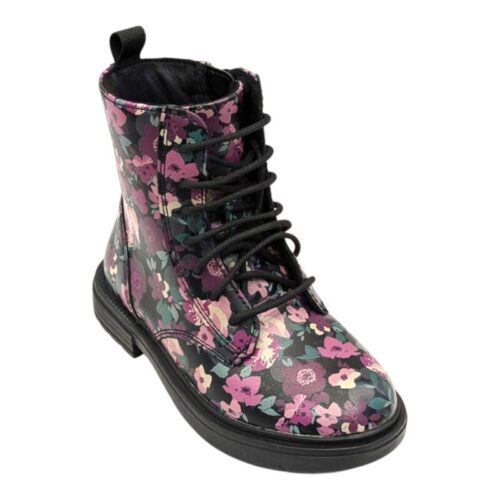Anfibio per bambina-ragazza con zip laterale e lacci black-pink flowers - Geox