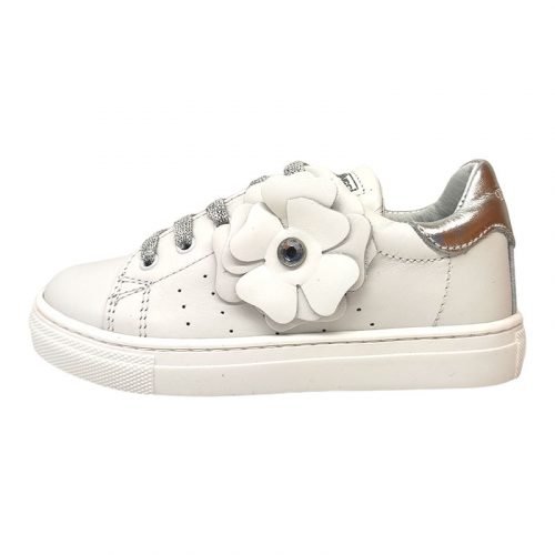 Balducci sneakers bianca argento con fiore sinistra