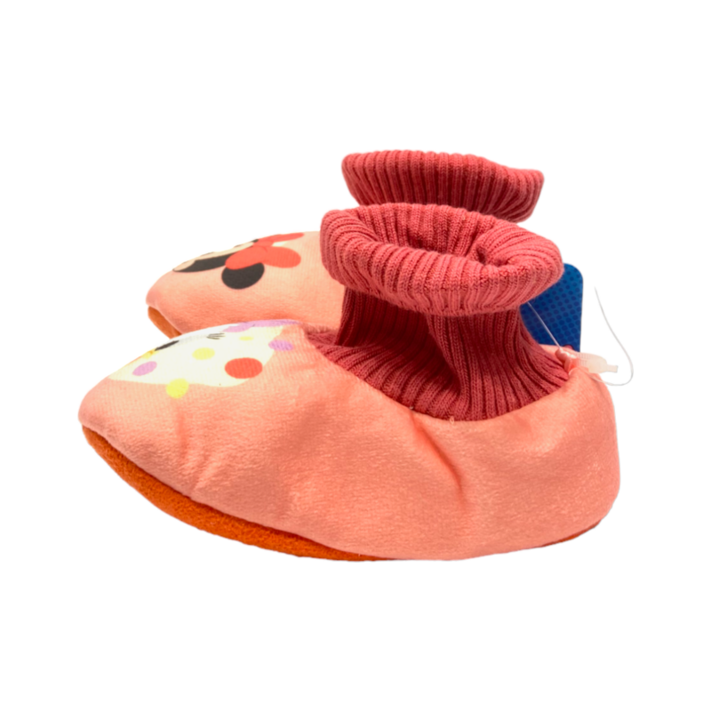 Babucce rosa salmone in tessuto antiscivolo per bambina con baby Minnie e baby Paperina - Cerdà 3 Babucce rosa salmone in tessuto per bambina con baby Minnie e baby Paperina - Cerdà