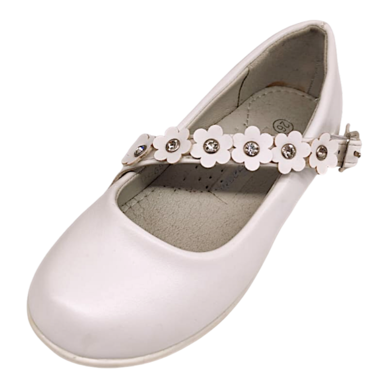 Ballerina bianca con fascia fiori e strass – BACIO & BACIO