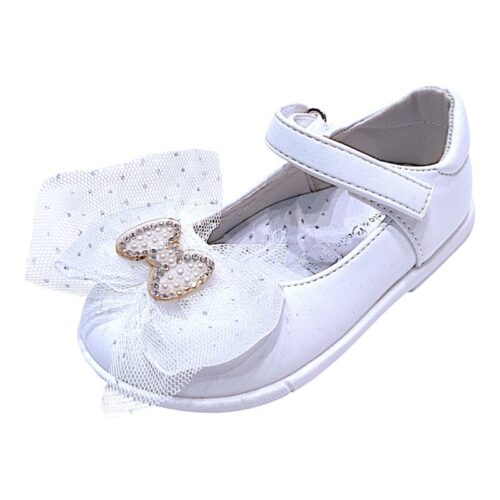 Ballerina bianca con fiocco in tulle, strass e perline per bambina – BACIO & BACIO