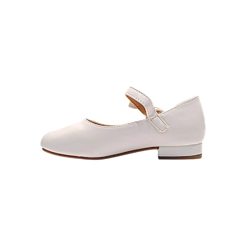 Ballerina bianca con tacco basso per bambina con cinturino a strappo e fiocco bianco con strass – DOREMÌ 3 Ballerina bianca con tacco basso per bambina con cinturino a strappo e fiocco bianco con strass – DOREMÌ