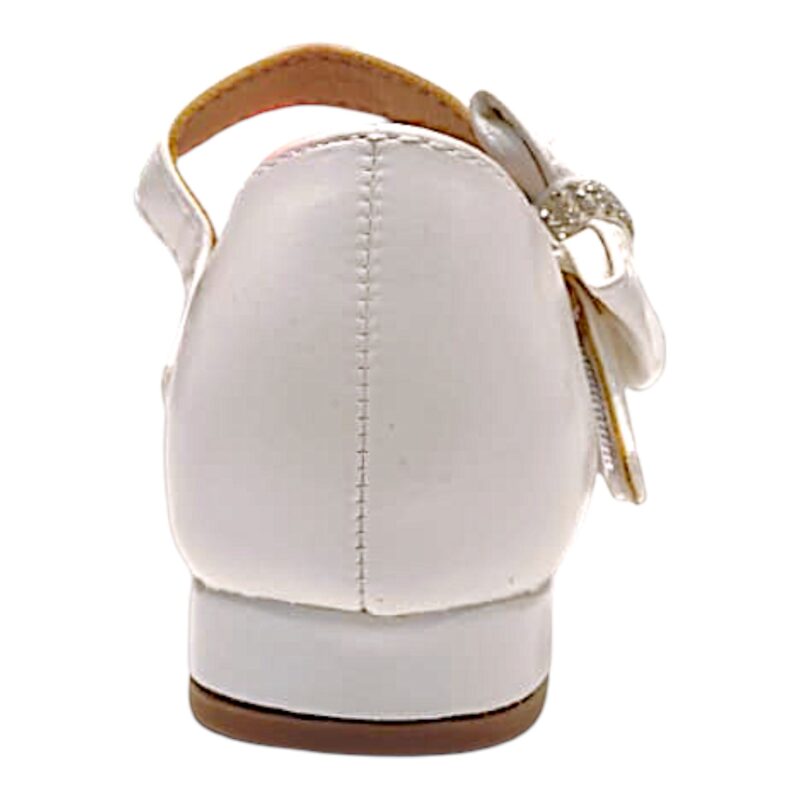Ballerina bianca con tacco basso per bambina con cinturino a strappo e fiocco bianco con strass – DOREMÌ 4 Ballerina bianca con tacco basso per bambina con cinturino a strappo e fiocco bianco con strass – DOREMÌ