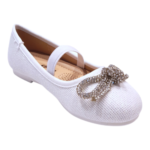 Ballerina bianca glitter con fiocco strass ed elastico – BACIO & BACIO