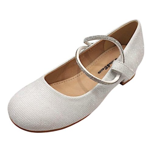 Ballerina bianca glitter con tacco e fascia strass per bambina-ragazza – BACIO & BACIO
