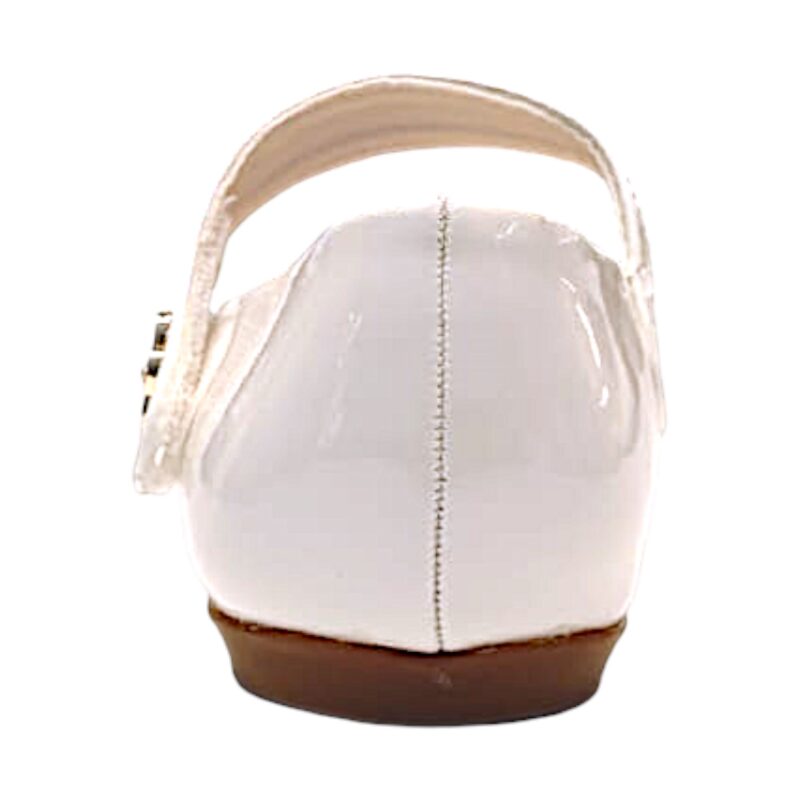 Ballerina bianca in vernice lucida per bambina con applicazione floreale sulla chiusura a strappo – DOREMÌ 4 Ballerina bianca in vernice lucida per bambina con applicazione floreale sulla chiusura a strappo – DOREMÌ