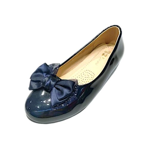 Ballerina blu in vernice lucida per bambina con fiocco in tessuto sulla punta – DOREMÌ