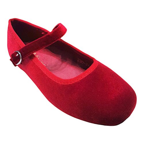 Ballerina in velluto rosso bordoeaux con chiusura a fibbia per bambina – DOREMÌ