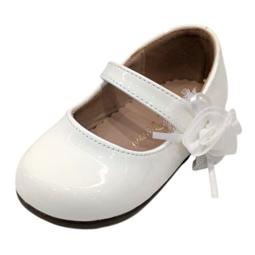 Ballerina lucida bianca con rosellina e fibbia per bambina – DOREMÌ