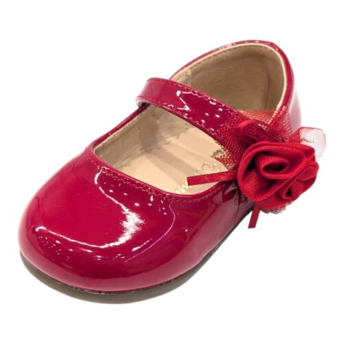 Ballerina lucida rossa con rosellina e fibbia per bambina – DOREMÌ