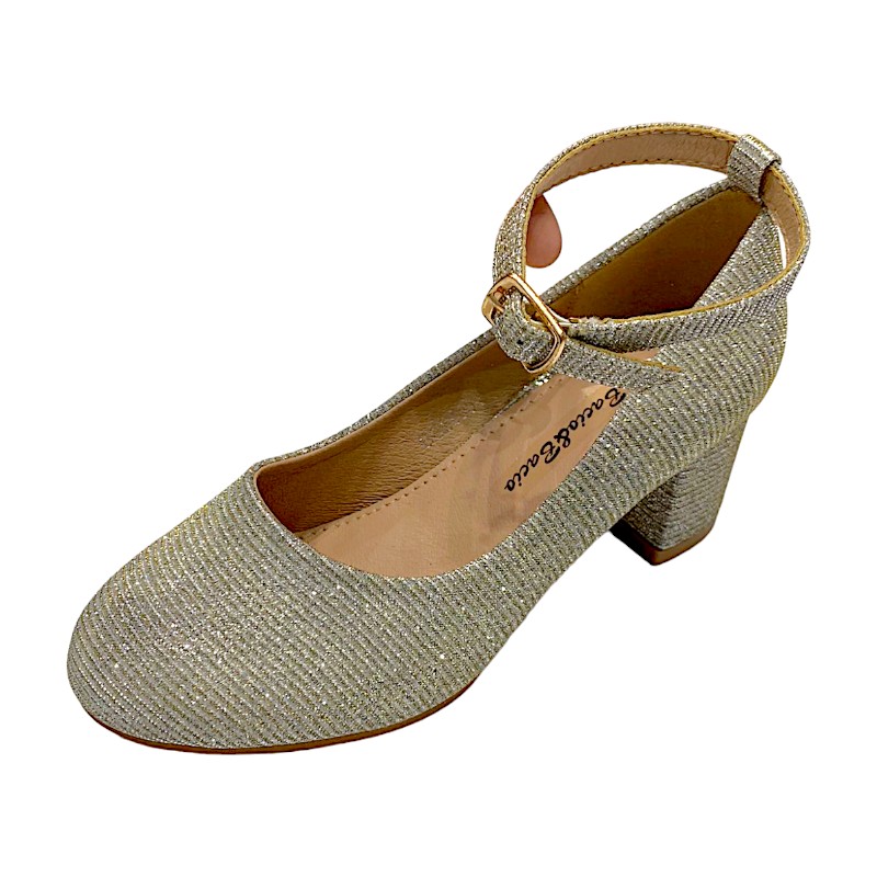 Ballerina oro con tacco e fibbia – BACIO & BACIO