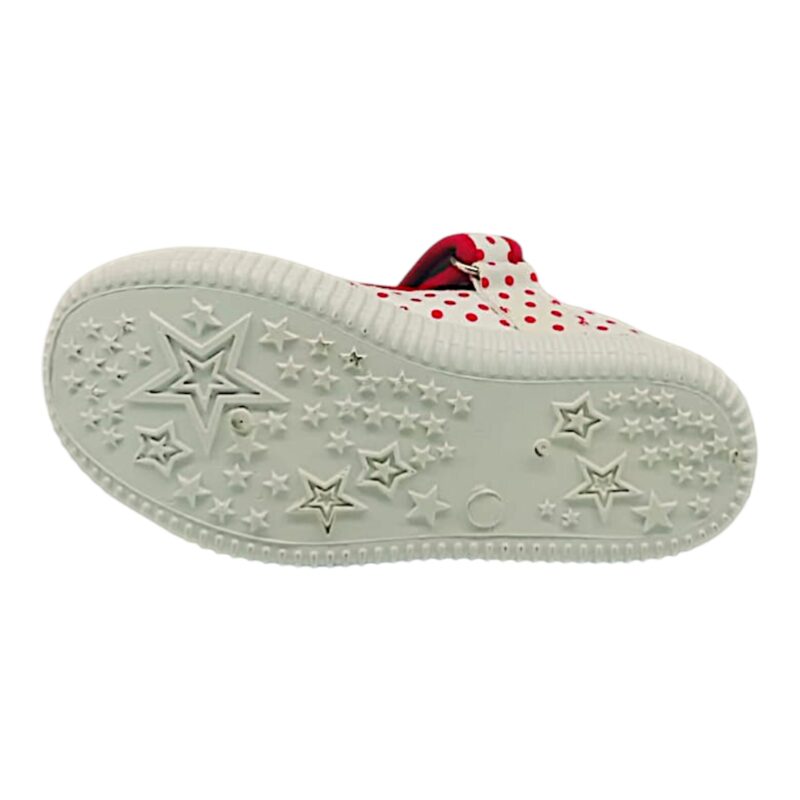 Ballerina per bambina Minnie in tessuto bianco con pois rossi, fiocchetto rosso e apertura a strappo – Easy Shoes 5 Ballerina per bambina Minnie in tessuto bianco con pois rossi, fiocchetto rosso e apertura a strappo – Easy Shoes