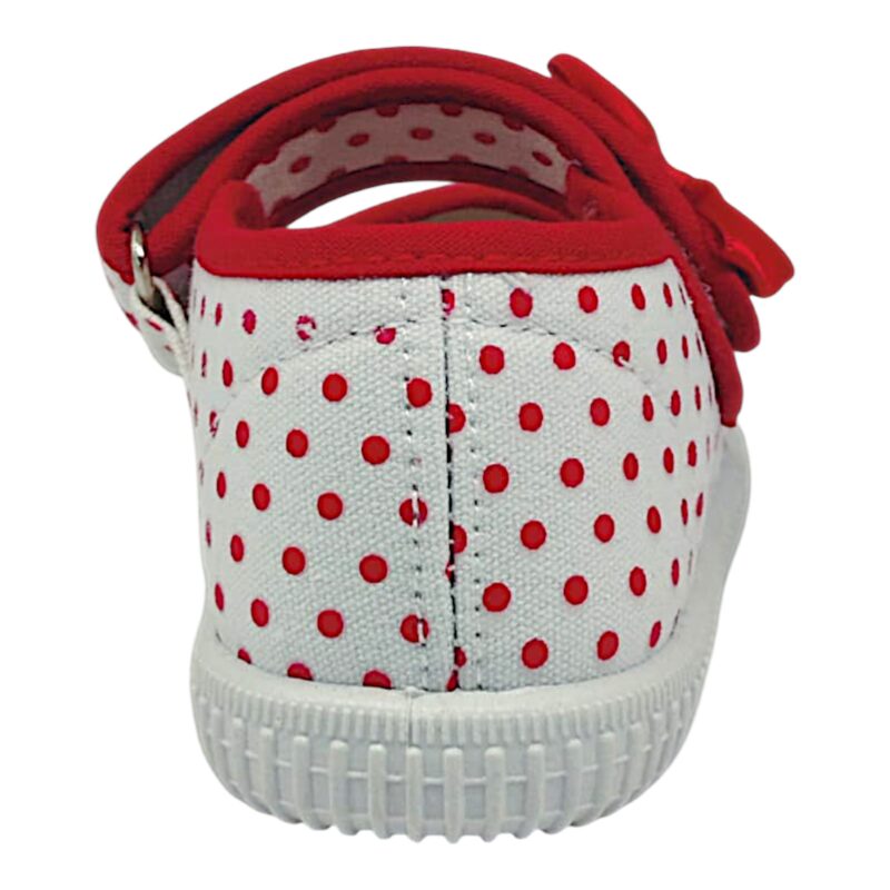Ballerina per bambina Minnie in tessuto bianco con pois rossi, fiocchetto rosso e apertura a strappo – Easy Shoes 4 Ballerina per bambina Minnie in tessuto bianco con pois rossi, fiocchetto rosso e apertura a strappo – Easy Shoes