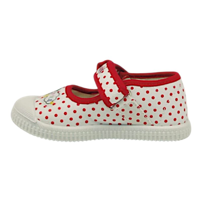 Ballerina per bambina Minnie in tessuto bianco con pois rossi, fiocchetto rosso e apertura a strappo – Easy Shoes 3 Ballerina per bambina Minnie in tessuto bianco con pois rossi, fiocchetto rosso e apertura a strappo – Easy Shoes