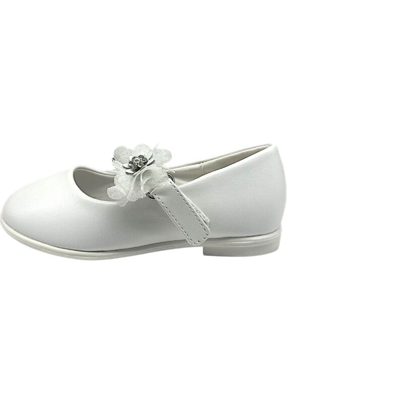 Ballerina bianca per bambina con cinturino di strass e applicazione fiore con strappo – Giardino d'Oro 3 Ballerina per bambina bianca con cinturino di strass e applicazione fiore con strappo – Giardino d'Oro