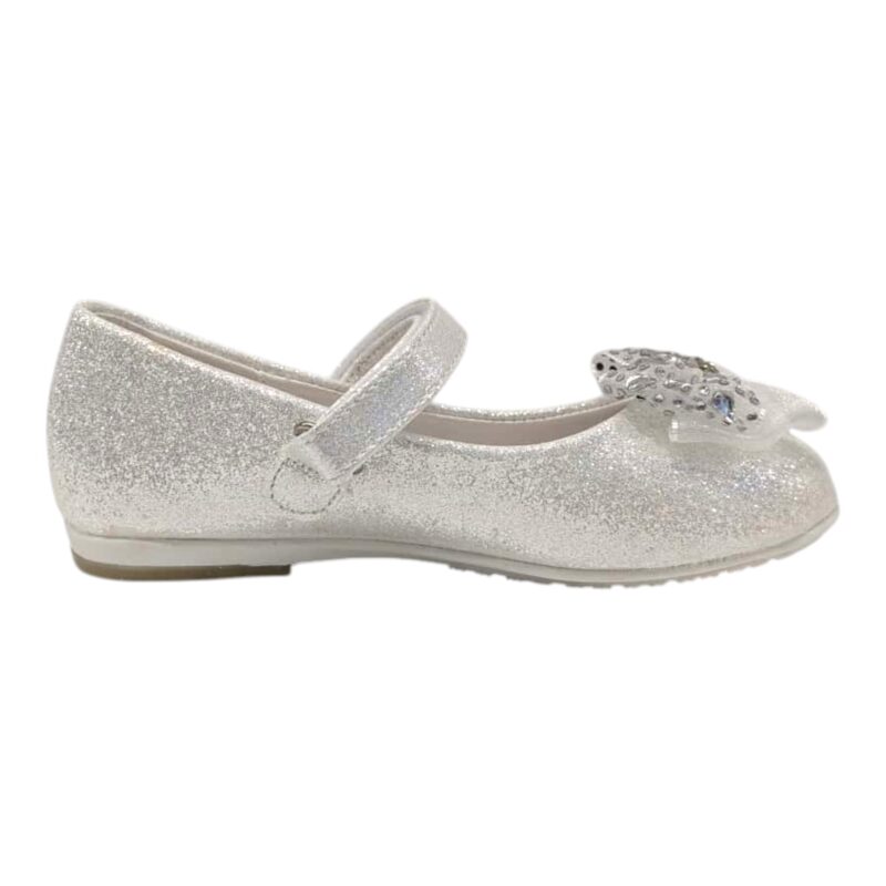 Ballerina bianca glitter per bambina con fiocco tulle, Swarovski e cinturino strappo – Giardino d'Oro 2 Ballerina per bambina bianca glitter con fiocco tulle e Swarovski e cinturino strappo – Giardino d'Oro