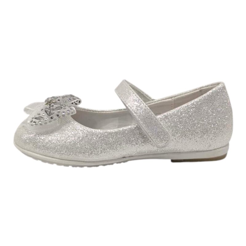Ballerina bianca glitter per bambina con fiocco tulle, Swarovski e cinturino strappo – Giardino d'Oro 3 Ballerina per bambina bianca glitter con fiocco tulle e Swarovski e cinturino strappo – Giardino d'Oro