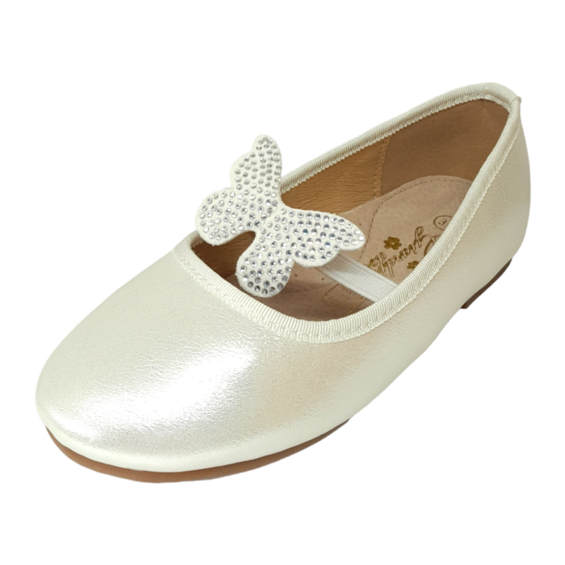 Ballerina per bambina bianca perlata con fascetta elastica e farfalla con strass – Giardino d'Oro 1 Ballerina per bambina bianca perlata con fascetta elastica e farfalla con strass – Giardino d'Oro