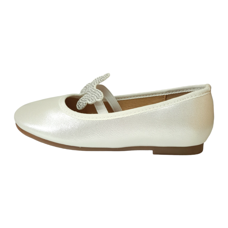 Ballerina per bambina bianca perlata con fascetta elastica e farfalla con strass – Giardino d'Oro 3 Ballerina per bambina bianca perlata con fascetta elastica e farfalla con strass – Giardino d'Oro