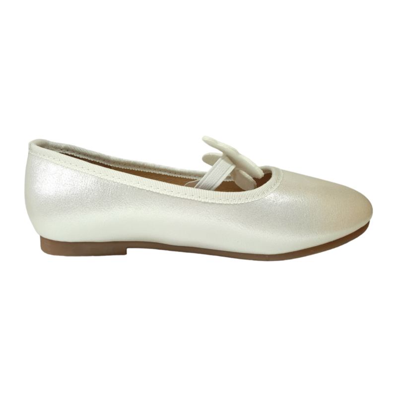 Ballerina per bambina bianca perlata con fascetta elastica e farfalla con strass – Giardino d'Oro 2 Ballerina per bambina bianca perlata con fascetta elastica e farfalla con strass – Giardino d'Oro