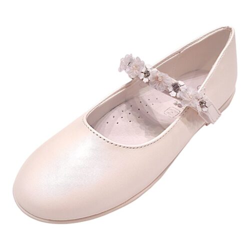 Ballerina per bambina bianco perlato con strappo ricoperto di fiori, strass e tulle – Giardino d'Oro