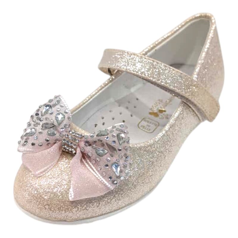 Ballerina rosa cipria glitter per bambina con fiocco tulle, Swarovski e cinturino strappo – Giardino d'Oro 1 Ballerina per bambina rosa cipria glitter con fiocco tulle e Swarovski e cinturino strappo – Giardino d'Oro
