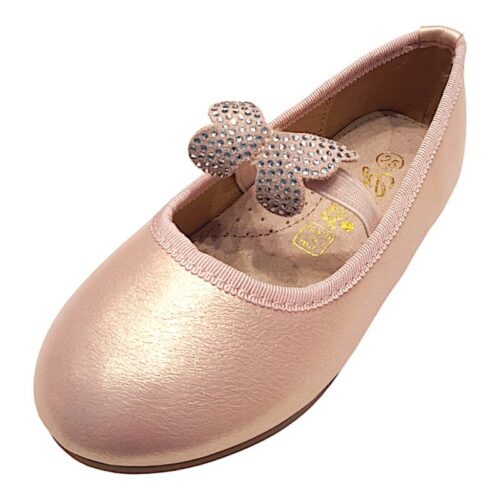 Ballerina rosa perlata per bambina con fascetta elastica e farfalla con strass – Giardino d'Oro 9 Ballerina per bambina rosa perlata con fascetta elastica con farfalla con strass – Giardino d'Oro