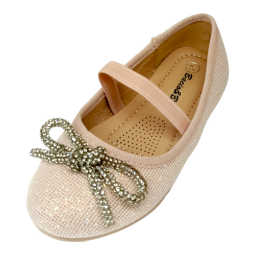 Ballerina rosa glitter con fiocco strass ed elastico – BACIO & BACIO