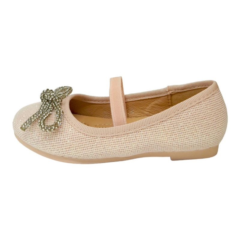 Ballerina rosa glitter con fiocco strass ed elastico – BACIO & BACIO