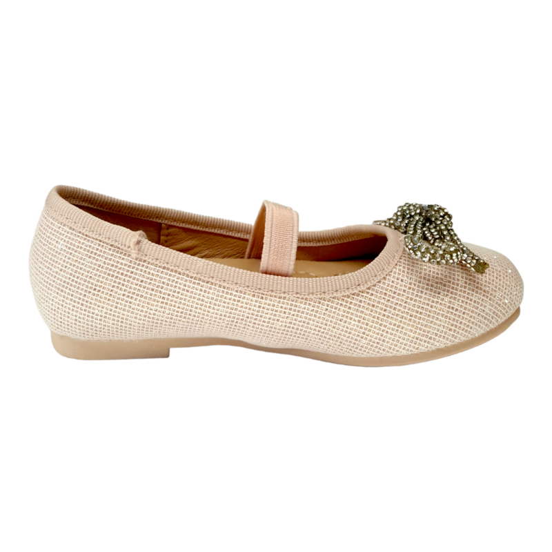 Ballerina rosa glitter con fiocco strass ed elastico – BACIO & BACIO