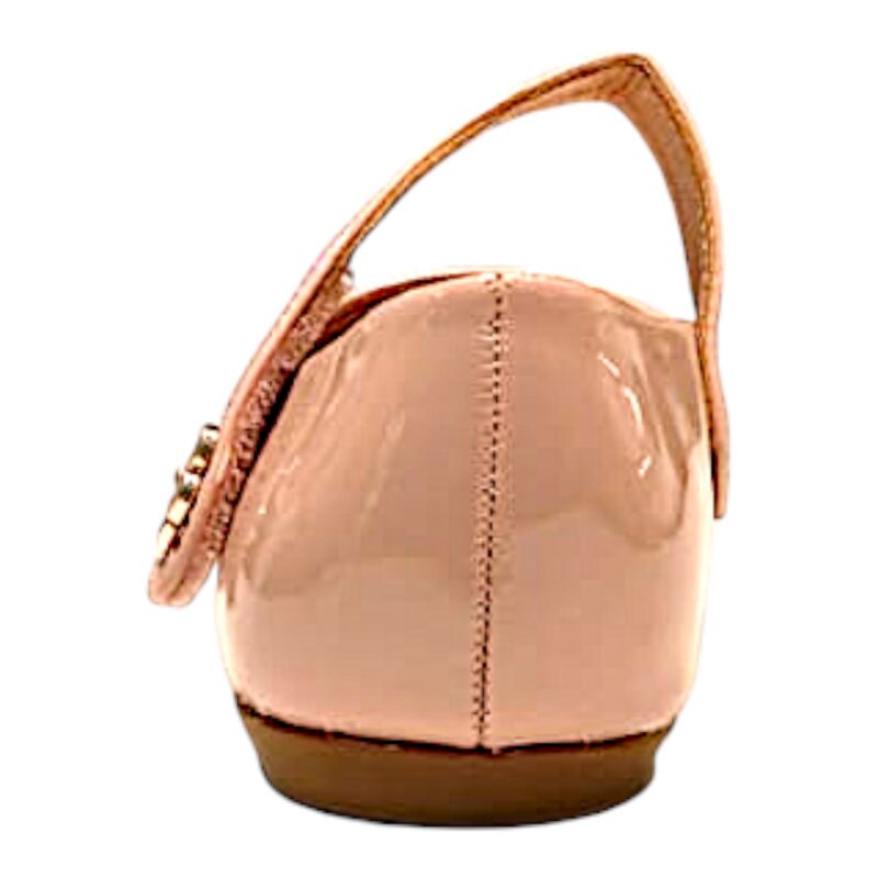 Ballerina rosa in vernice lucida per bambina con applicazione floreale e chiusura a strappo– DOREMÌ 4 Ballerina rosa in vernice lucida con applicazione floreale e chiusura a strappo per bambina – DOREMÌ