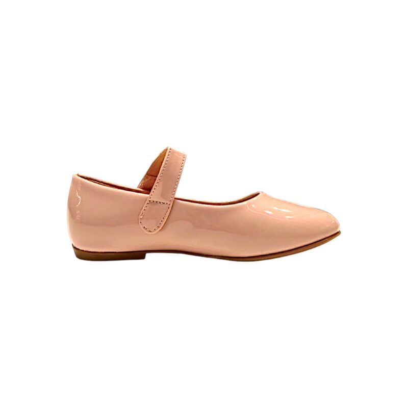 Ballerina rosa in vernice lucida per bambina con applicazione floreale e chiusura a strappo– DOREMÌ 2 Ballerina rosa in vernice lucida con applicazione floreale e chiusura a strappo per bambina – DOREMÌ