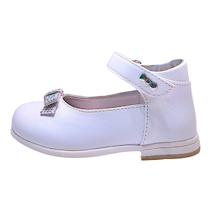 Ballerine baby bianca con fiocco strass e cinturino a strappo - Asso