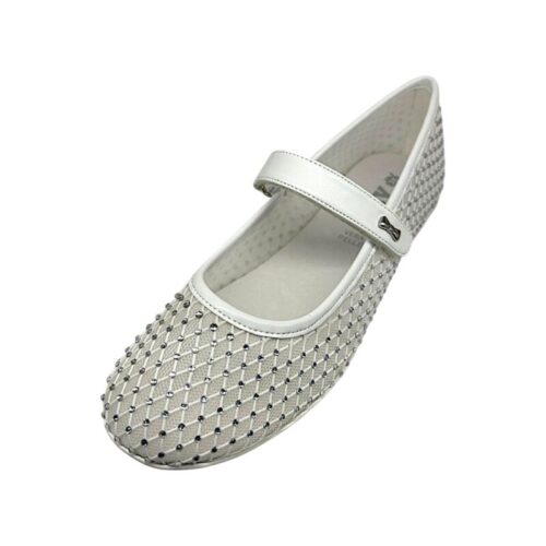 Ballerine bambina bianche traforate con strass e strappo – Asso