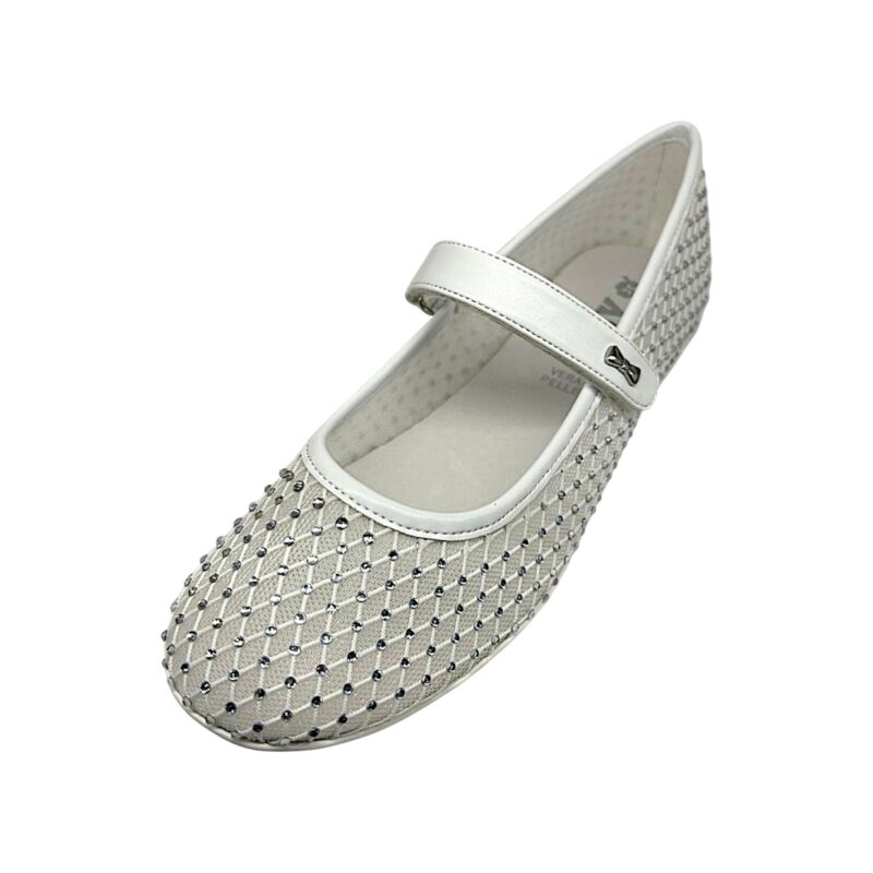 Ballerine bambina bianche traforate con strass e strappo – Asso 1 Ballerine bambina bianche traforate con strass e strappo – Asso