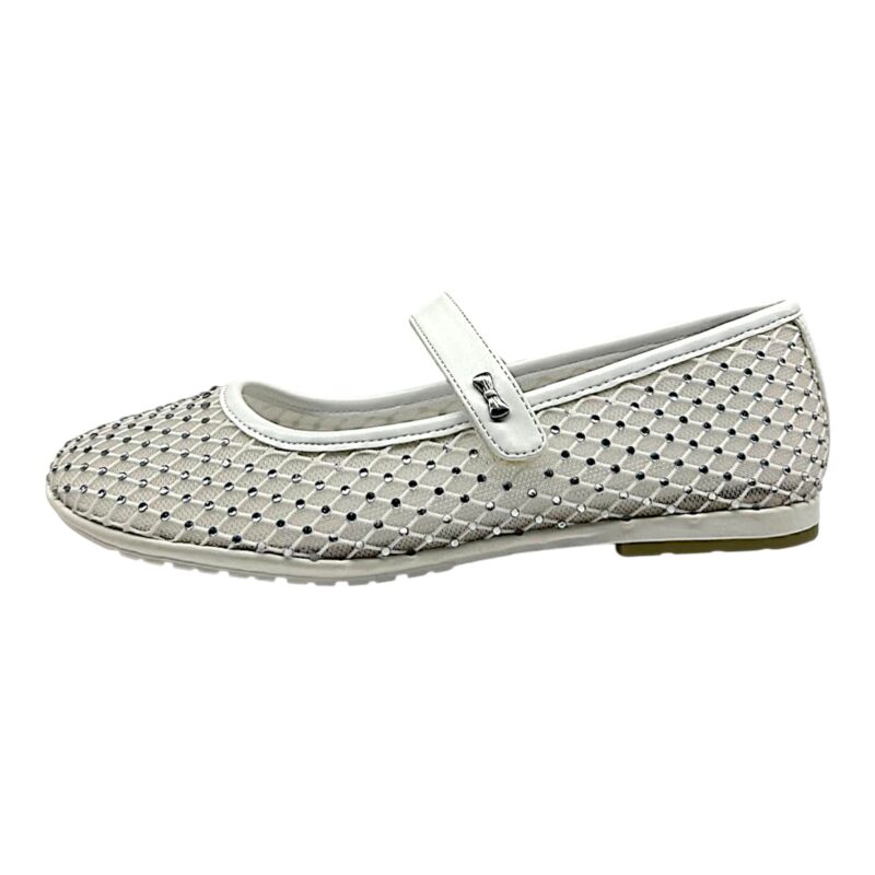 Ballerine bambina bianche traforate con strass e strappo – Asso 3 Ballerine bambina bianche traforate con strass e strappo – Asso