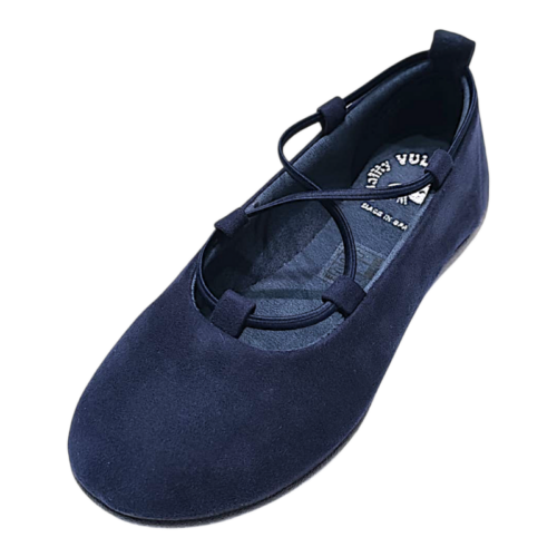Ballerine da cerimonia in tessuto blu navy per bambina con lacci elastici intrecciati - Vul·Ladi