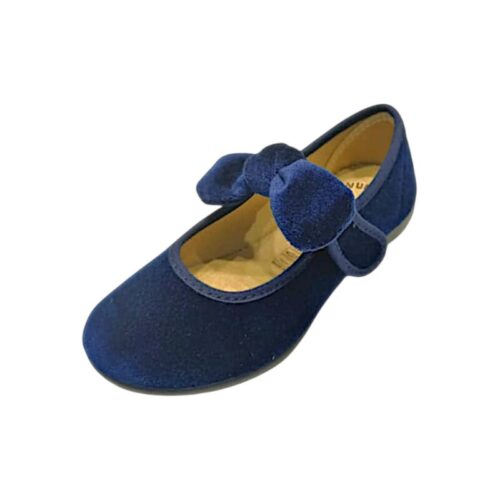 Ballerine da cerimonia in velluto blu navy per bambina con fiocco e strappo - Vul·Ladi