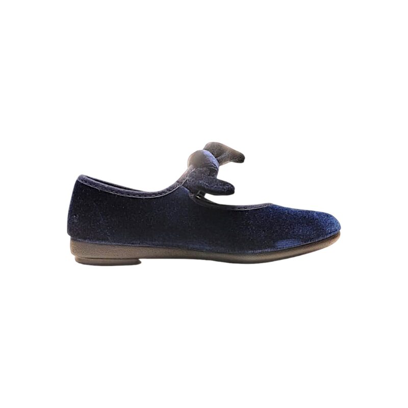 Ballerine da cerimonia in velluto blu navy per bambina con fiocco e strappo - Vul·Ladi 2 Ballerine da cerimonia in velluto blu navy per bambina con fiocco e strappo - Vul·Ladi