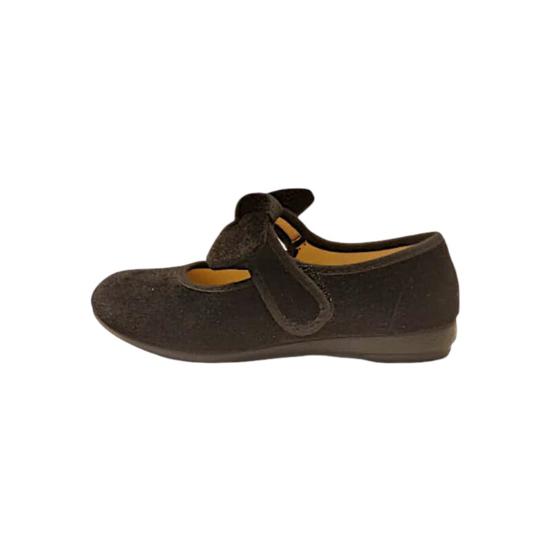 Ballerine da cerimonia per bambina in velluto nero con fiocco e strappo - Vul·ladi 3 Ballerine da cerimonia per bambina in velluto nero con fiocco e strappo - Vul·ladi