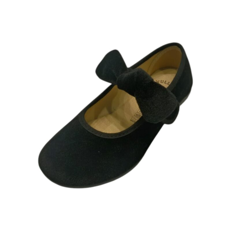 Ballerine da cerimonia per bambina in velluto nero con fiocco e strappo - Vul·ladi 1 Ballerine da cerimonia per bambina in velluto nero con fiocco e strappo - Vul·ladi
